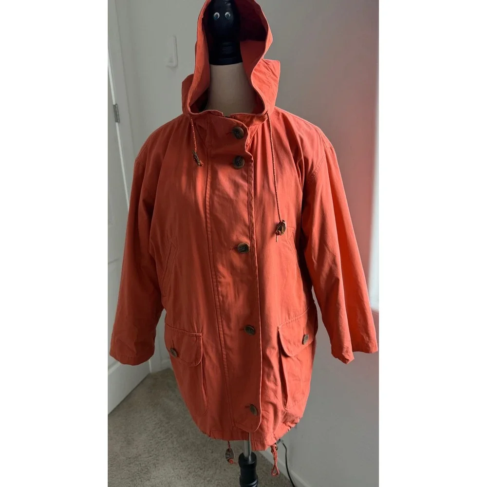 Burberry‎ Cotton Parka Jacket Burnt Orange Hooded Removable Lining Jacket Sz XL - Picture 2 of 16